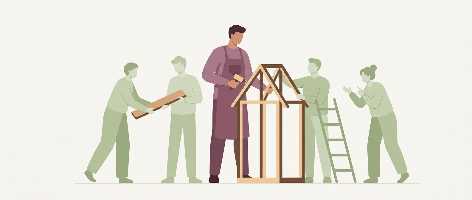 Des personnes qui construisent ensemble une même structure, leurs efforts s'imbriquant