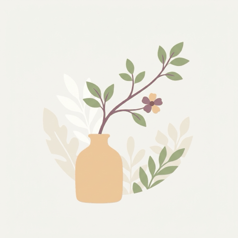 A plum branch with a single blossom in a ceramic vase