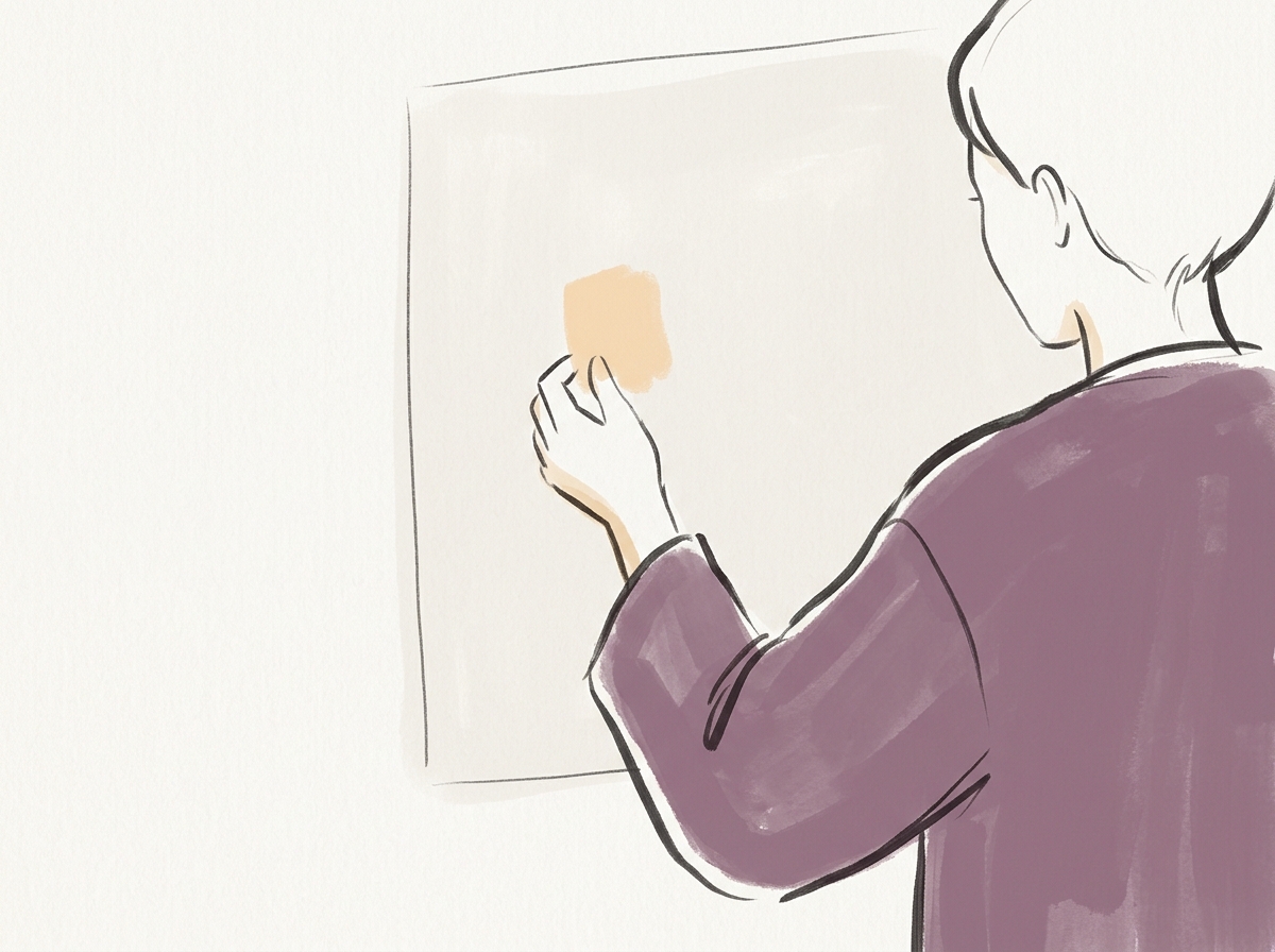 A hand placing a color onto a space already drawn